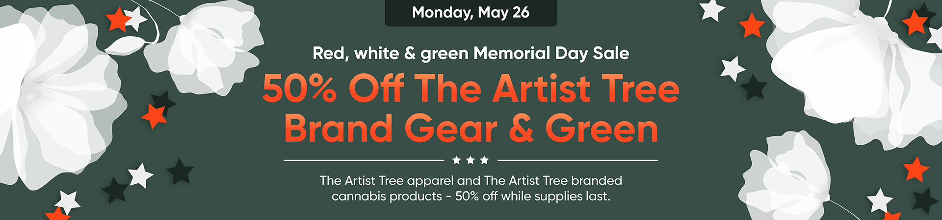 50% off the Artist Tree brand gear & Green | May 26 2025