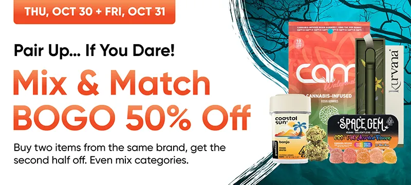 Oct 30 & 31: Buy two items from the same brand, get the second half off.