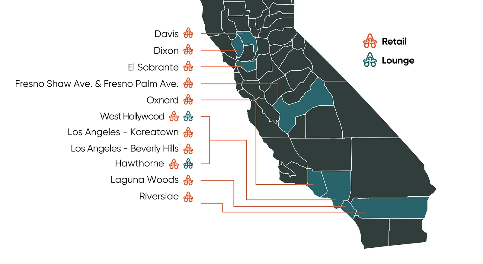 Map with all store locations