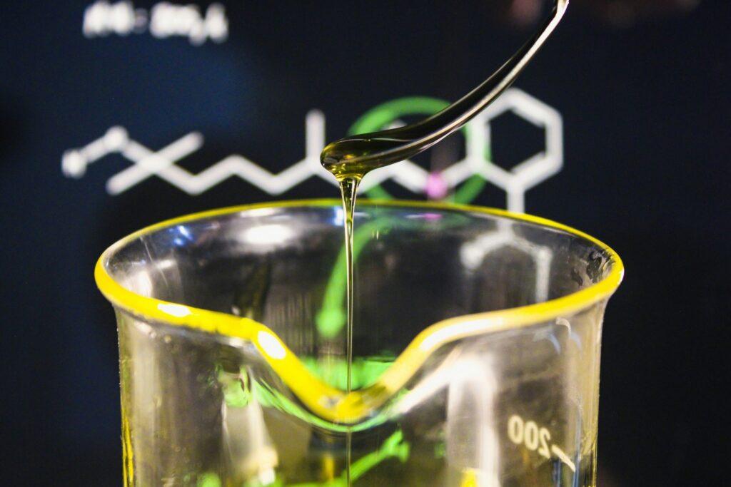 liquid from a flask